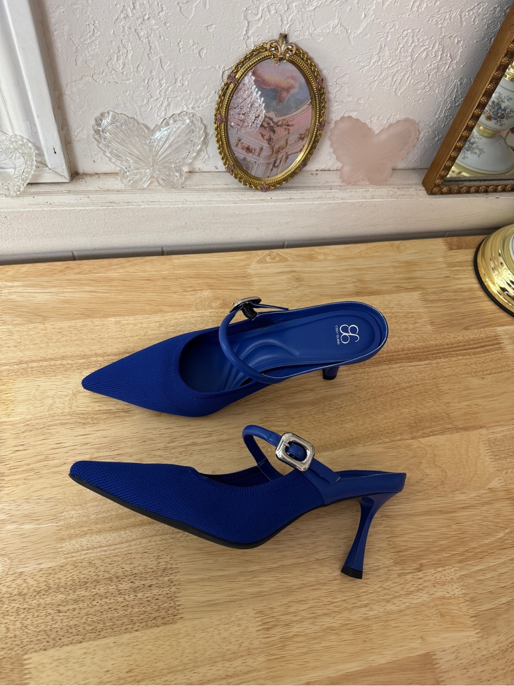 Cute Cosy Island Cobalt Blue Mary Jane Kitten Heel Mules Pointed Toe Size 10 Y2K